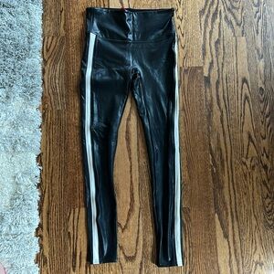 Spanx faux leather tuxedo side striped leggings